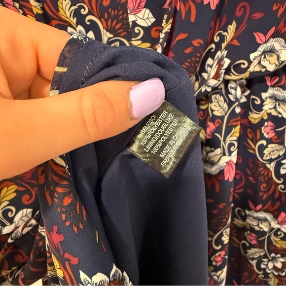 WAYF Navy Blue Floral Long Sleeve Dress L - Picture 5 of 7